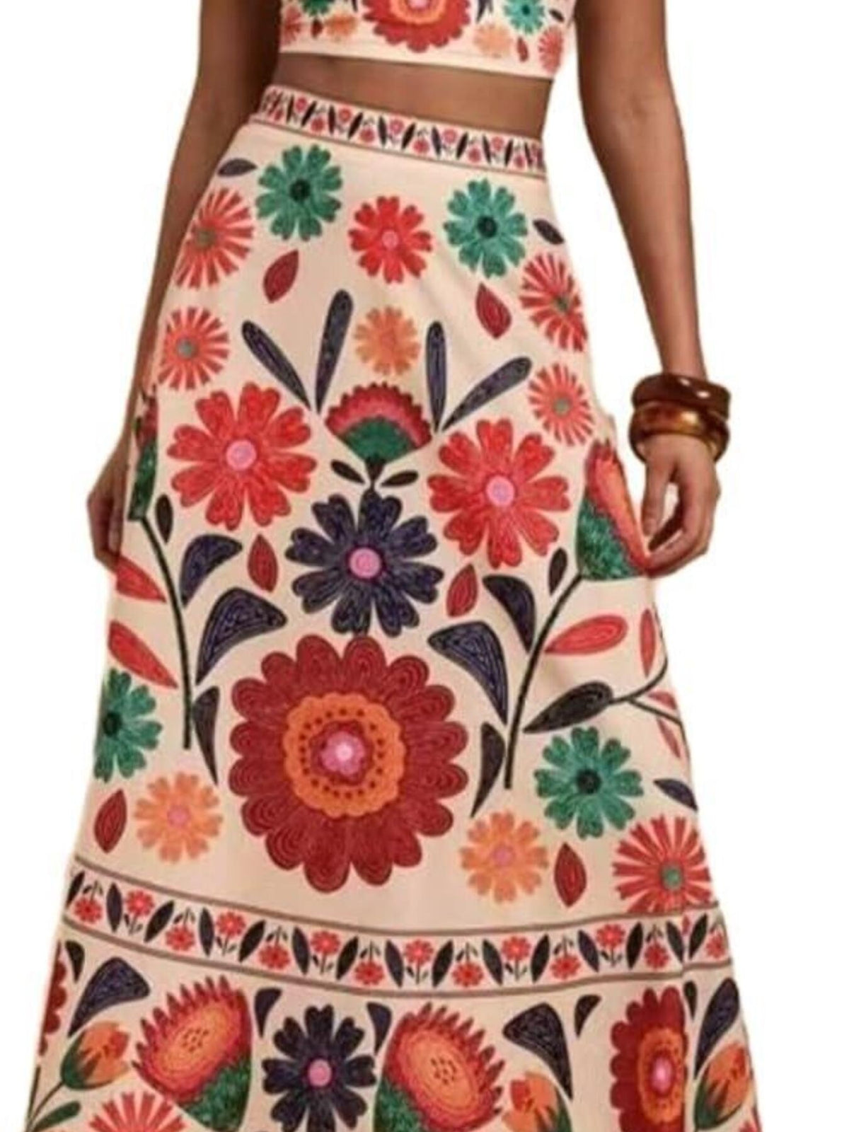 Floral Print Crop Top Skirt Set (2)