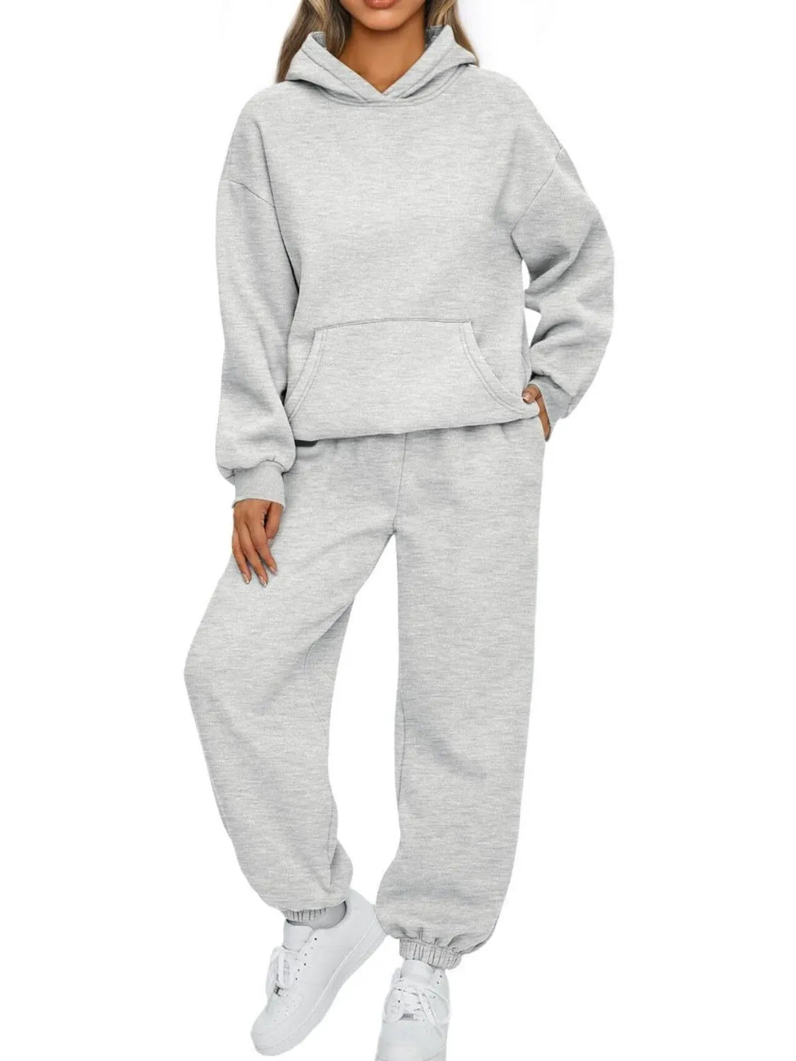 Full Size Kangaroo Pocket Hoodie Joggers Set Plus (4)