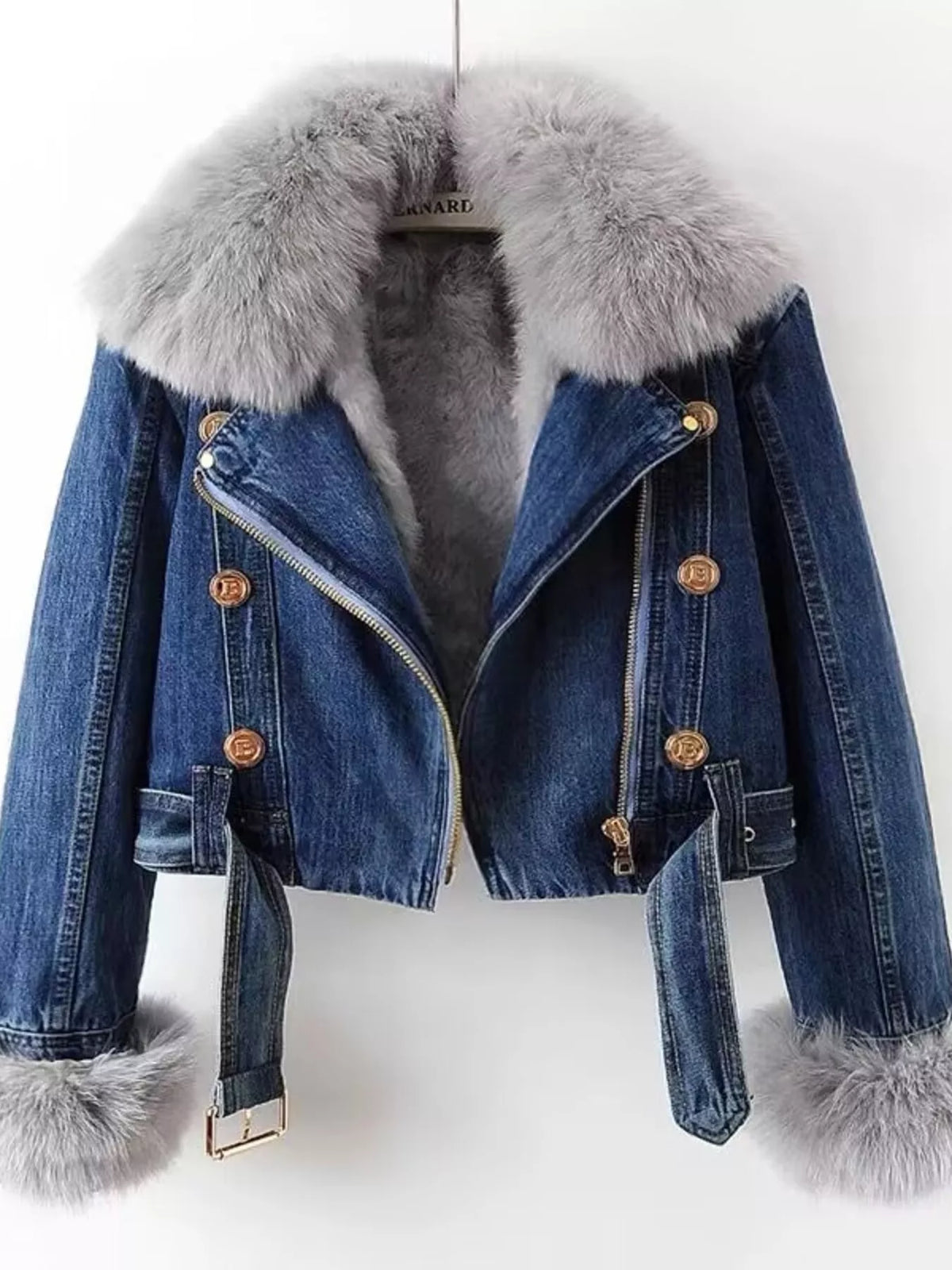 Full Size Faux Fur Collar Denim Jacket Plus (8)