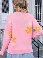 Flower Round Neck Dropped Shoulder Sweater (2)