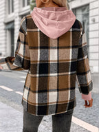 Plaid Drawstring Long Sleeve Hoodie (19)