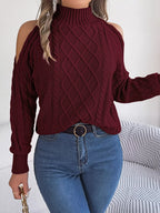 Cable Knit Cold Shoulder Turtleneck Sweater (15)