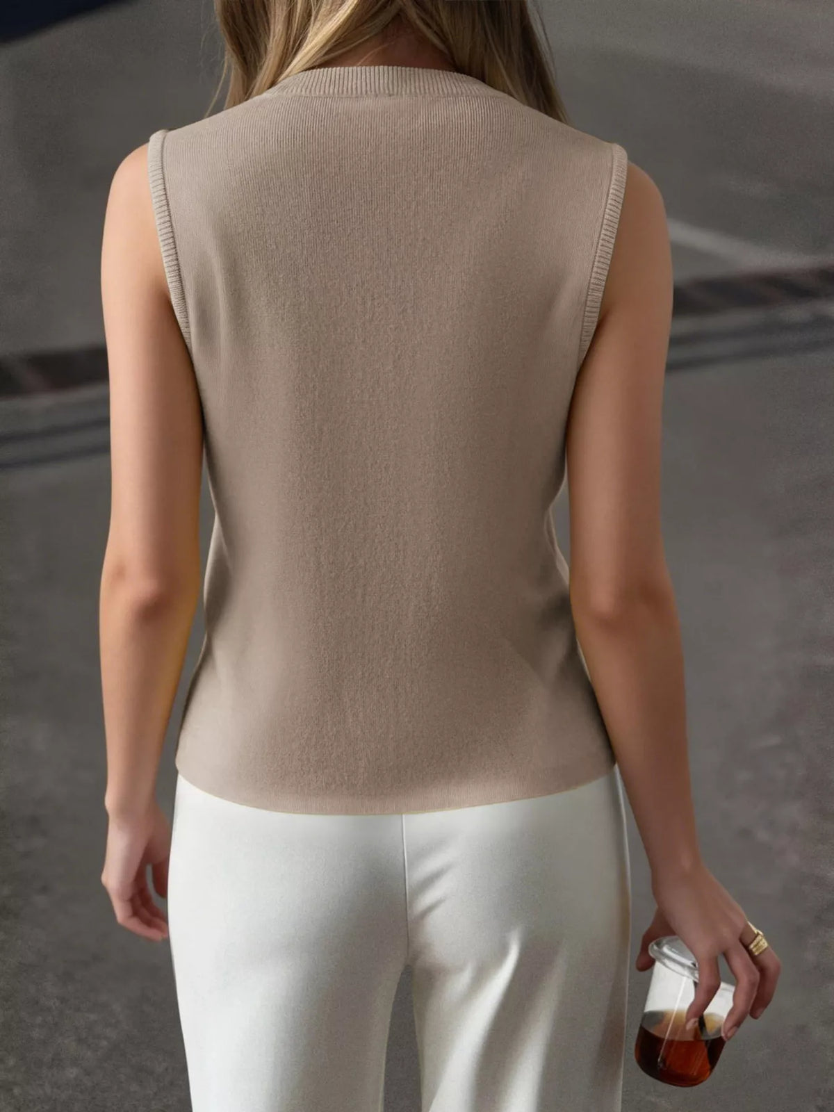 Sleeveless Button-down Knit Vest (7)