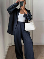 Button-down Shirt Wide-leg Pants Set (8)