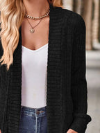 Ribbed Knit Open Front Cardigan Pockets (9)