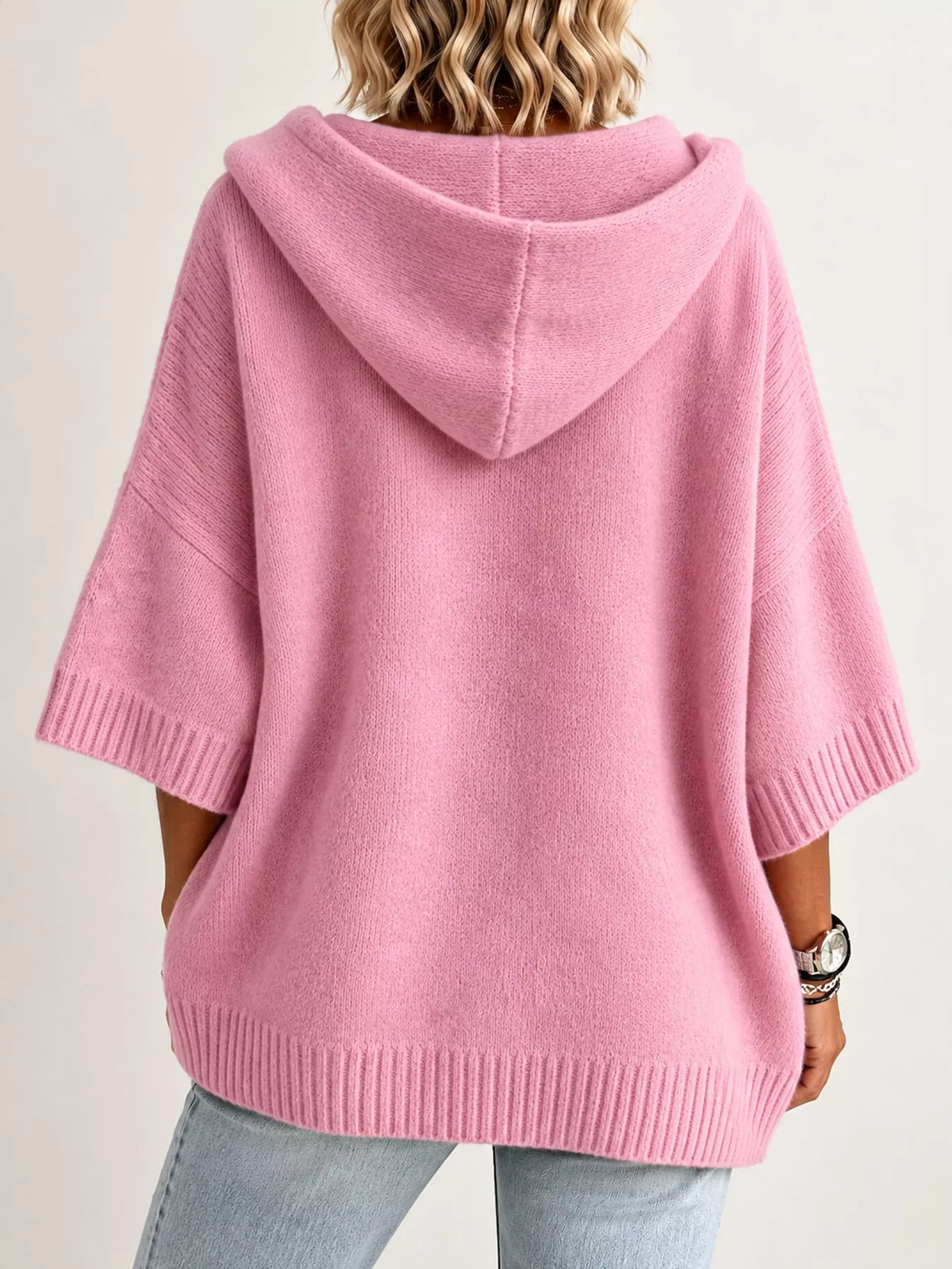Full Size Hooded Open-front Knit Cardigan Plus (28)