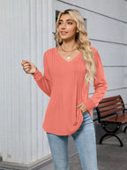 V-neck Long Sleeve Relaxed Fit T-shirt (28)
