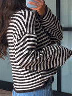 Button Detail Dropped Shoulder Striped Sweater (9)