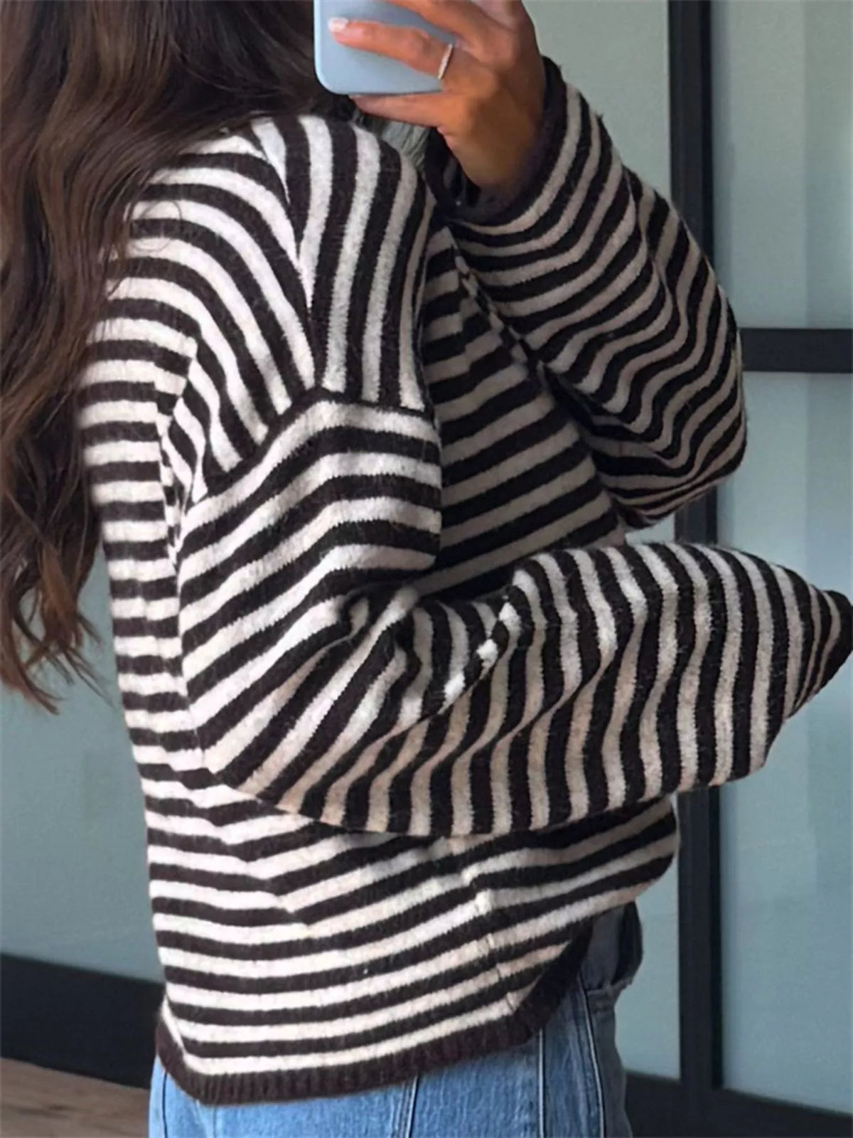 Button Detail Dropped Shoulder Striped Sweater (9)