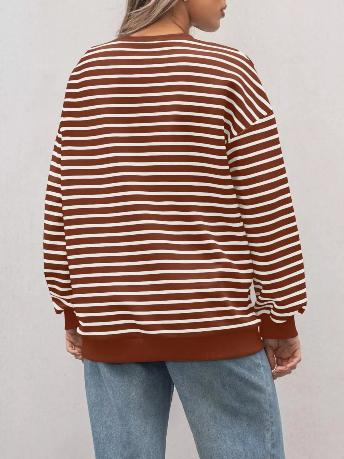 Striped Round Neck Oversized Casual Sweatshirt (28)