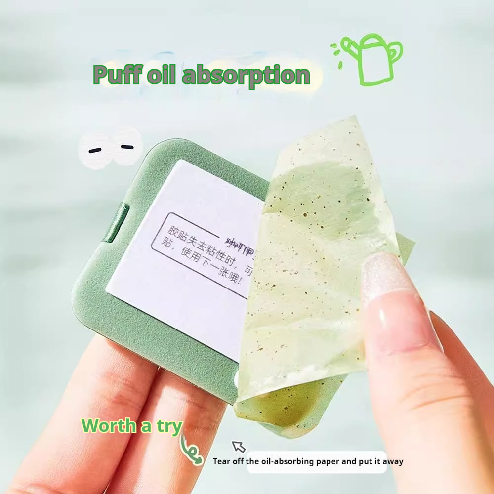 Powder Puff Mirror Face Oil-absorbing Green Linen Suede photo 2