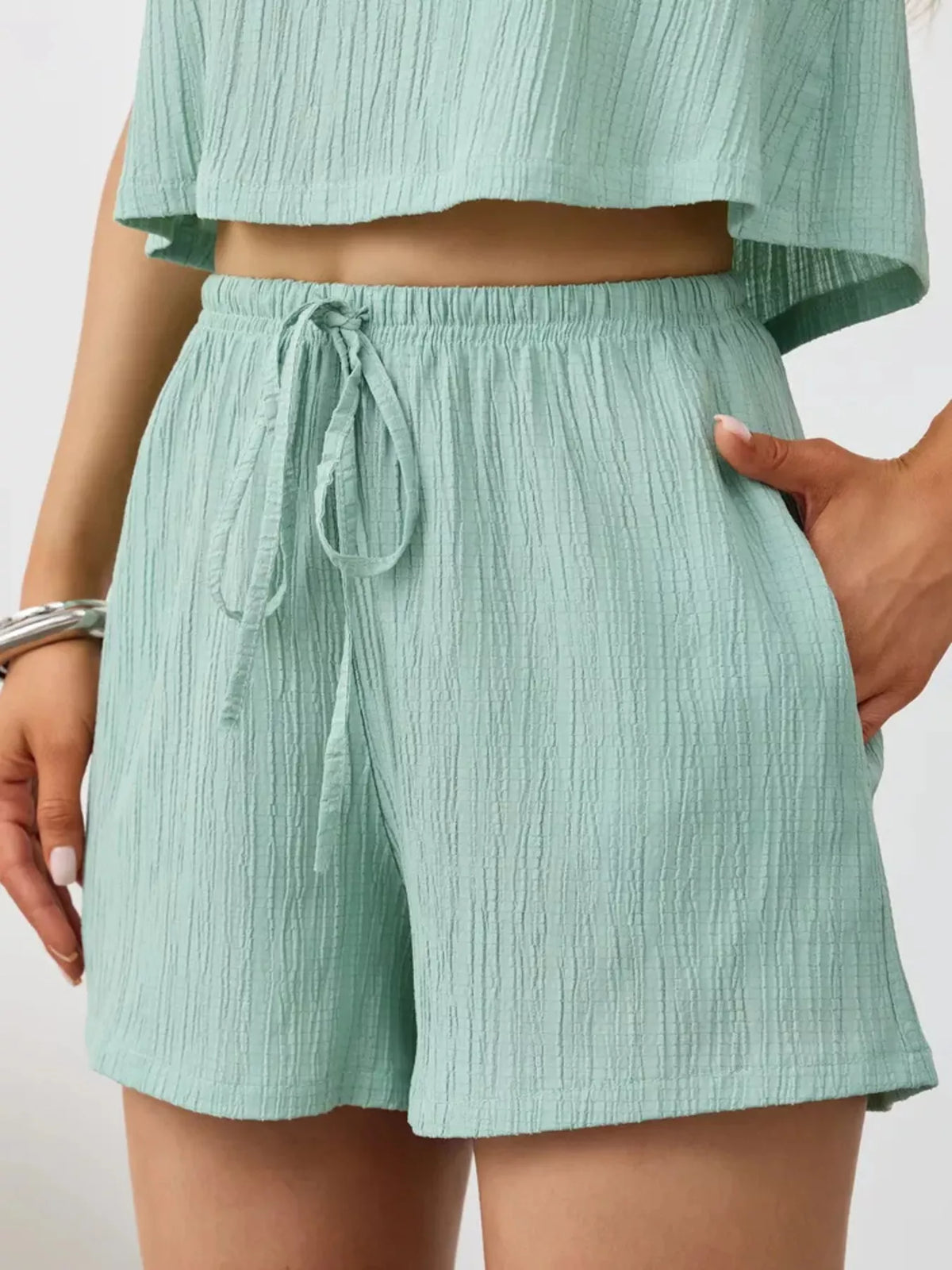 Textured Round Neck Tank Shorts Set (29)