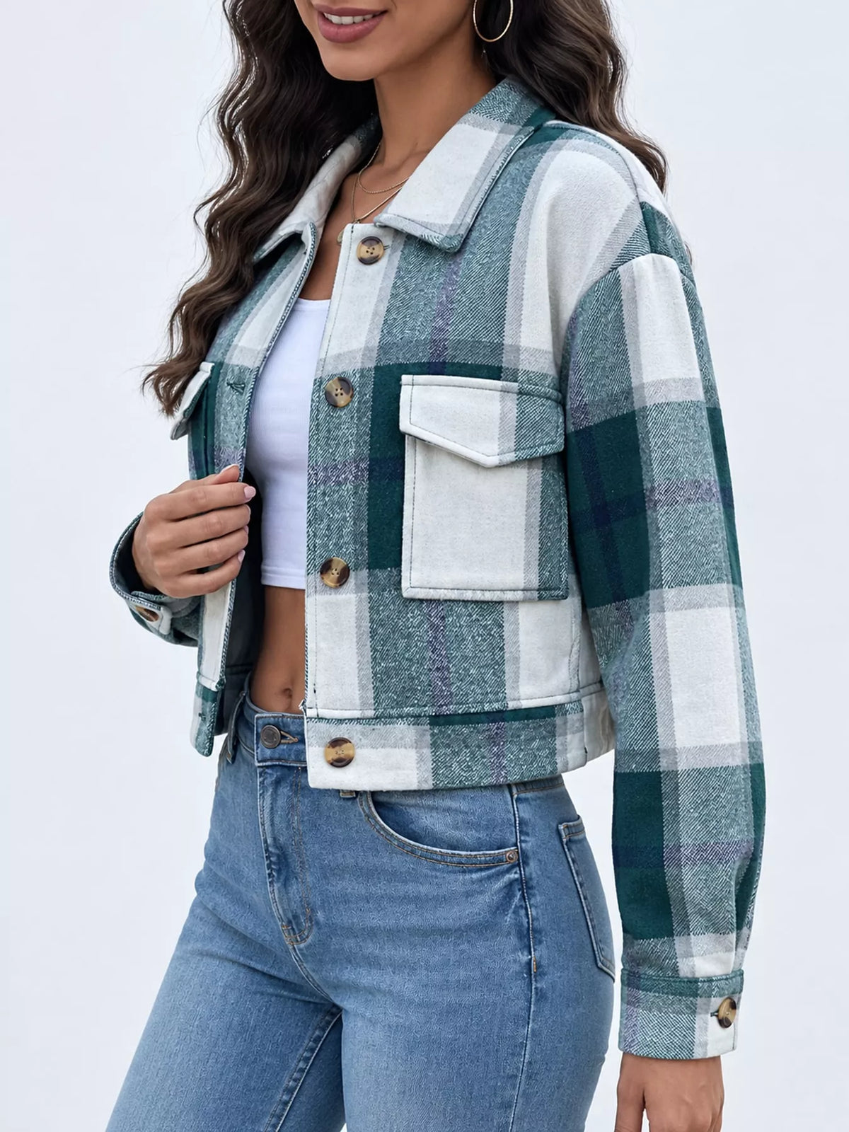 Plaid Button-front Cropped Jacket (22)