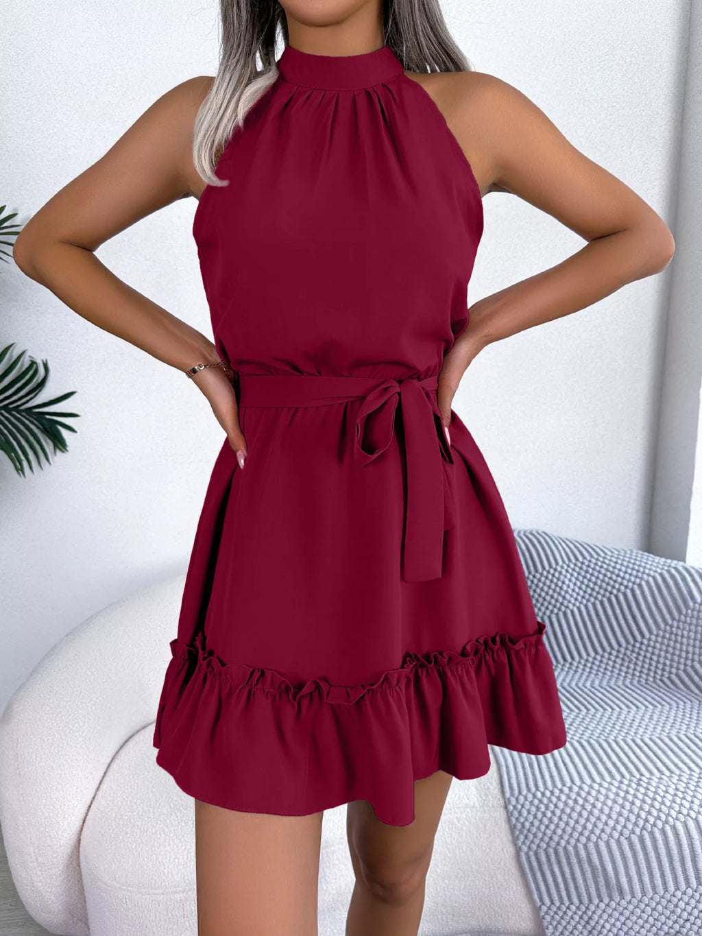 Halter Neck Ruffle Hem A-line Dress (24)