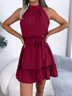 Halter Neck Ruffle Hem A-line Dress (24)