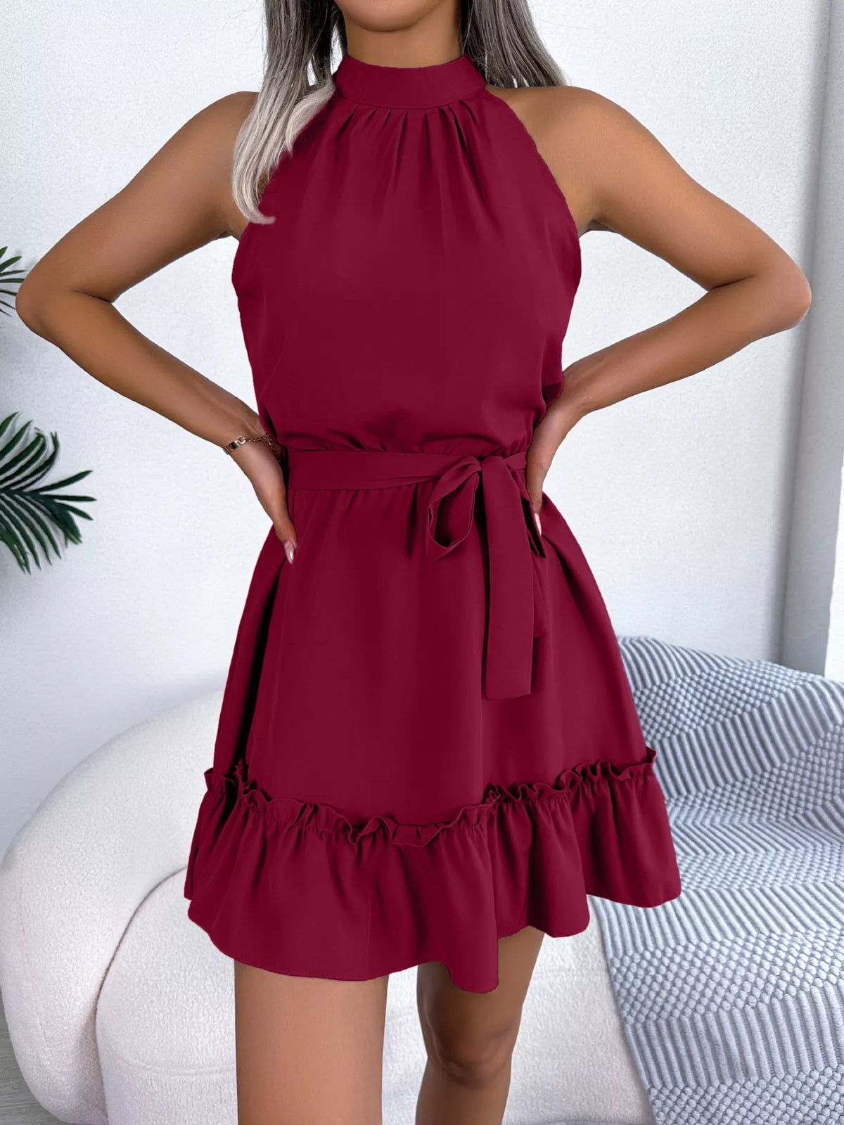 Halter Neck Ruffle Hem A-line Dress (24)