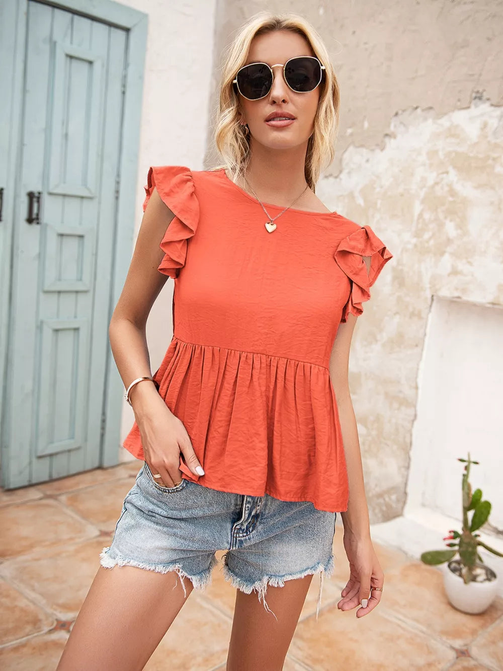 Lace Detail Round Neck Peplum T-shirt