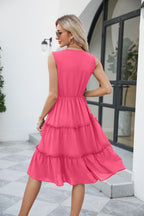 Contrast V-neck Sleeveless Tiered Dress (2)