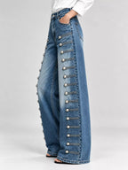Decorative Button Wide-leg Jeans (6)