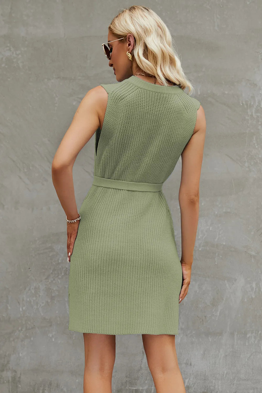 Tied Round Neck Sleeveless Sweater Dress (12)