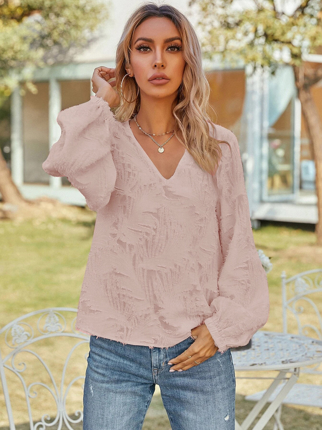 V-neck Long Sleeve Blouse (7)