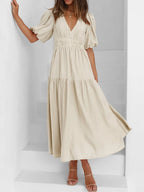 V-neck Puff Sleeve Midi Dress (11)