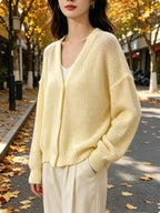 V-neck Open-knit Button-down Cardigan (11)
