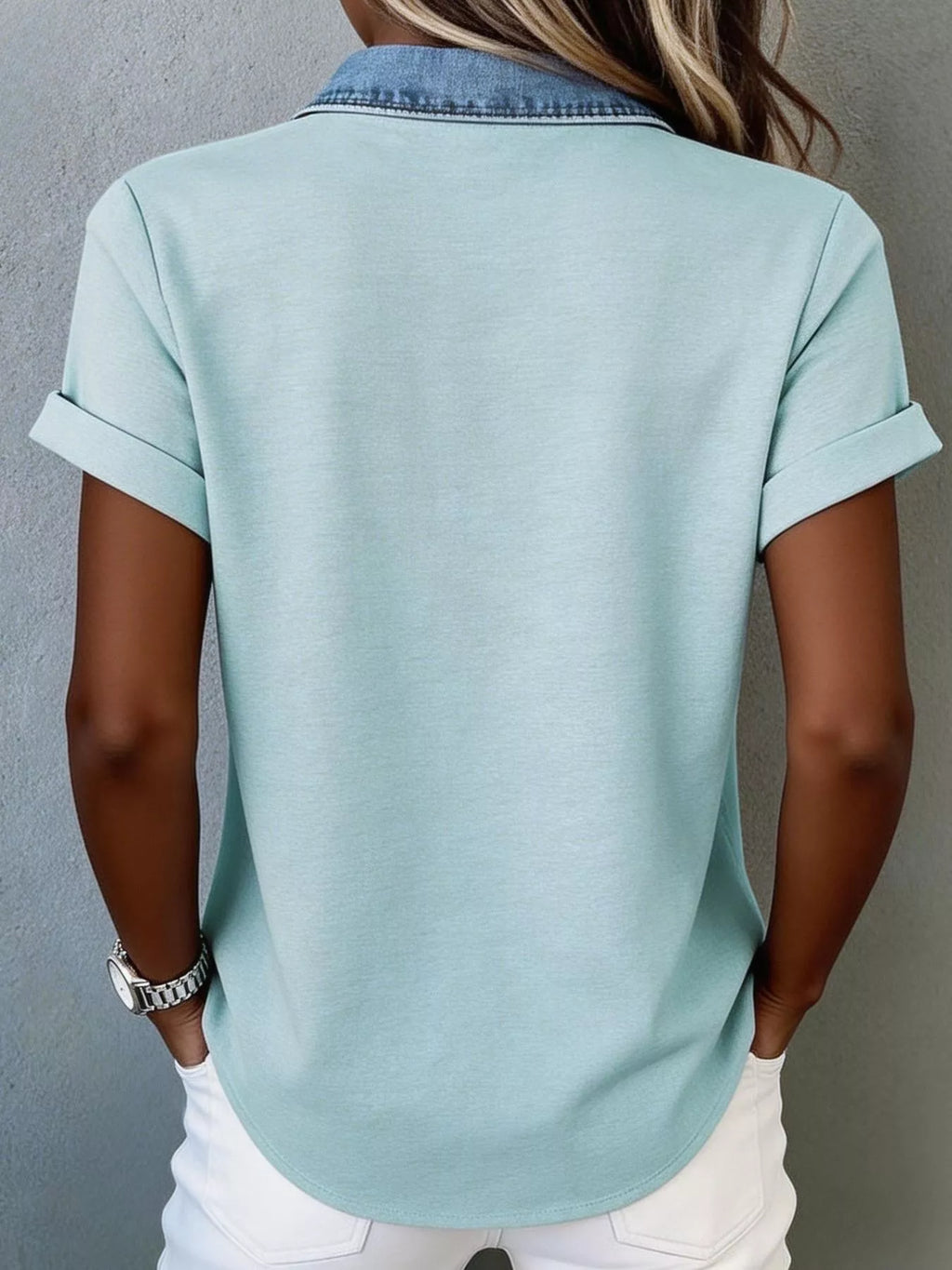 Denim Trim Short Sleeve Shirt (6)