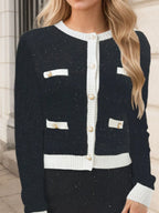 Contrast Trim Ribbed Top Skirt Sweater Set (13)