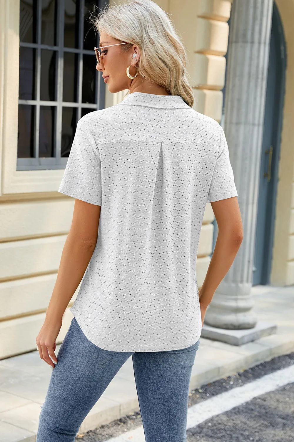 Pocketed Johnny Collar Short Sleeve Blouse (12)