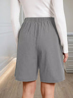 High-waisted Pleated Shorts Button Detail (7)