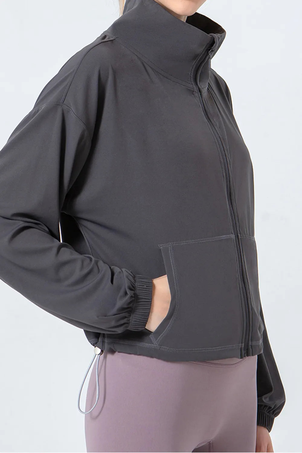Drawstring Zip Up Dropped Shoulder Active Outerwear (12)
