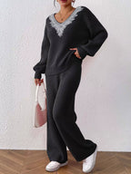 V-neck Sweater Pants Set (7)