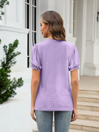 Eyelet Round Neck Short Sleeve Blouse (18)