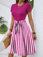 Striped Round Neck Short Sleeve Dress (3)