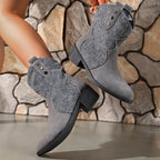 Suede Point Toe Block Heel Boots (12)