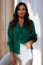 Lapel Collar Buttoned Puff Sleeve Shirt (6)