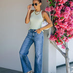 Washed White Mid Waist Slimming Denim Pants photo 1