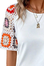 Geometric Round Neck Short Sleeve Blouse (3)