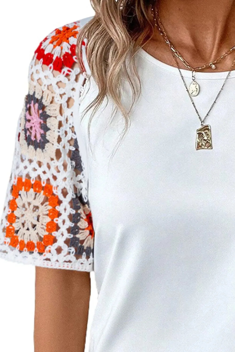 Geometric Round Neck Short Sleeve Blouse (3)