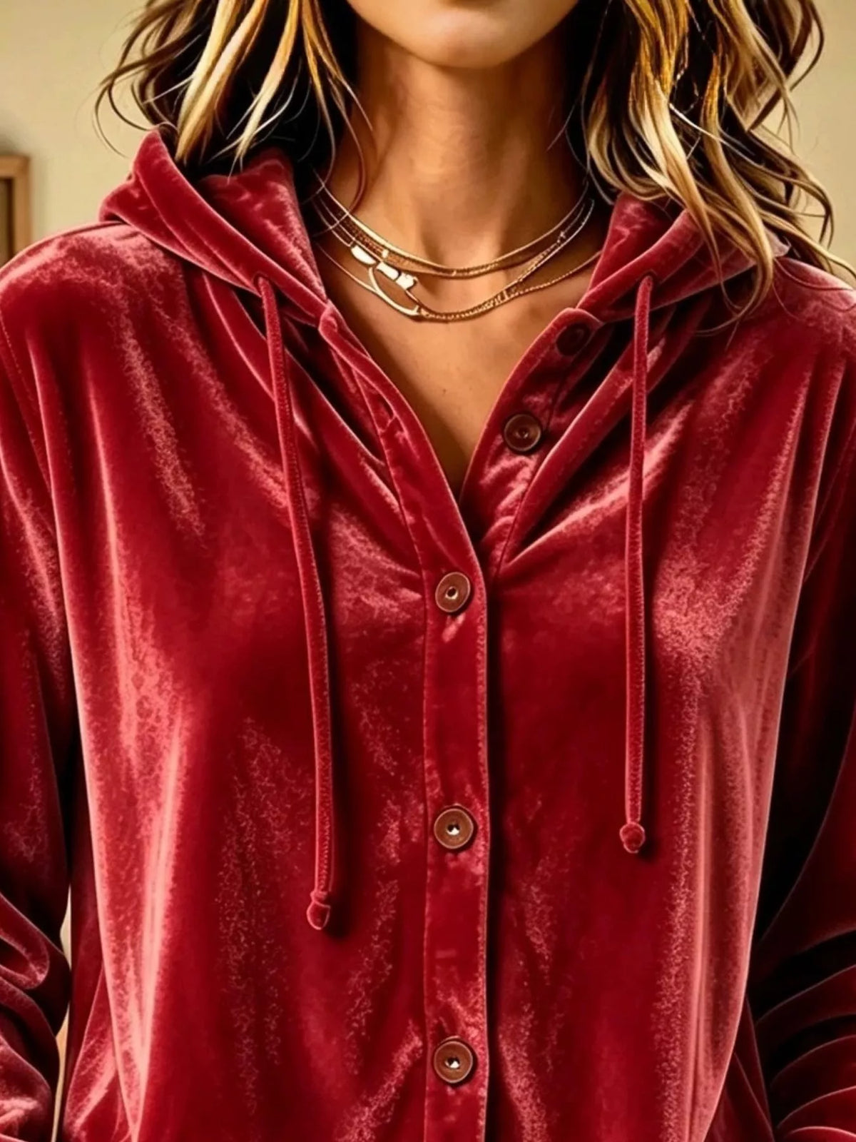 Full Size Velvet Button-down Hooded Top Plus (8)