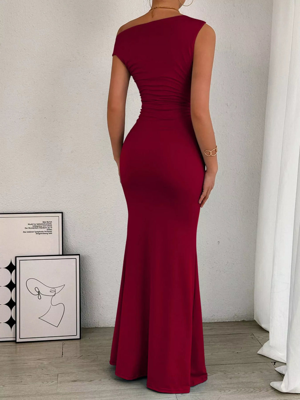 One-shoulder Ruched Bodycon Maxi Dress (8)