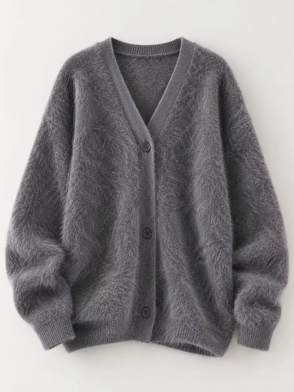 Fuzzy V-neck Button-down Cardigan (9)