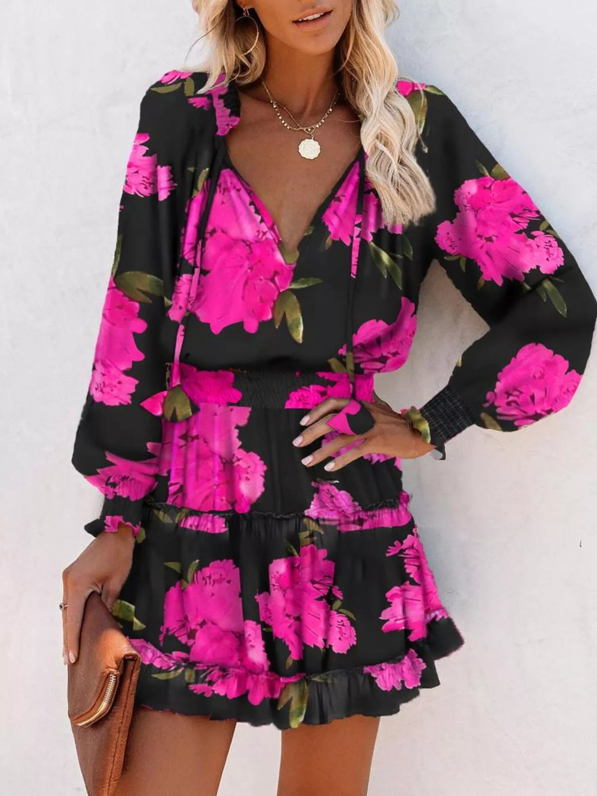 Tie Neck Lantern Sleeve Dress (11)
