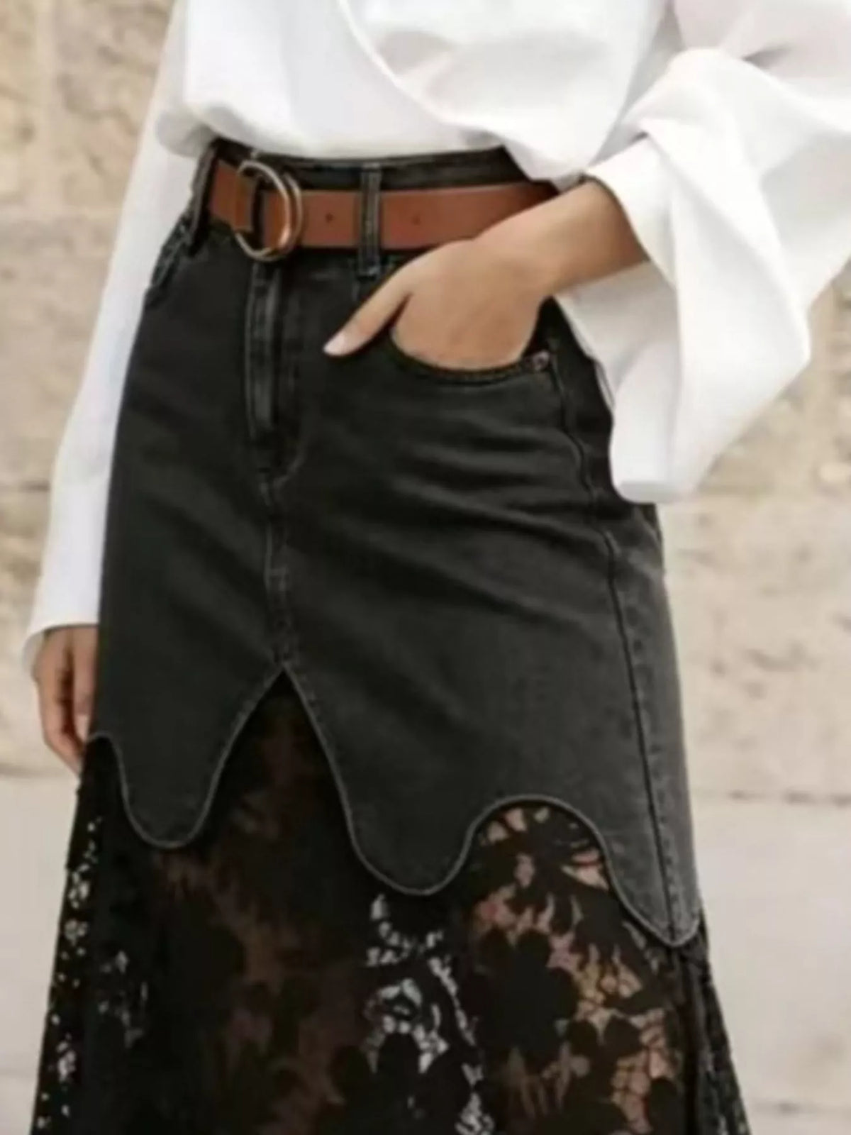 Lace Trimmed Slit Skirt (5)