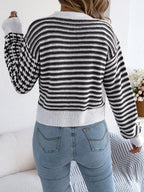 Striped Button-up Cropped Cardigan (8)