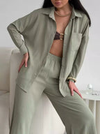 Button Up Long Sleeve Shirt Pants Set (7)