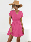 Ruffled Smocked V-neck Tiered Dress (5)