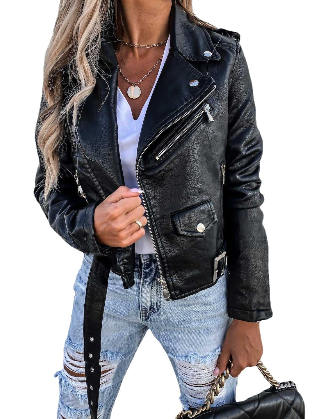 Jacket Top Pu Leather Coat Short Zipper photo 1