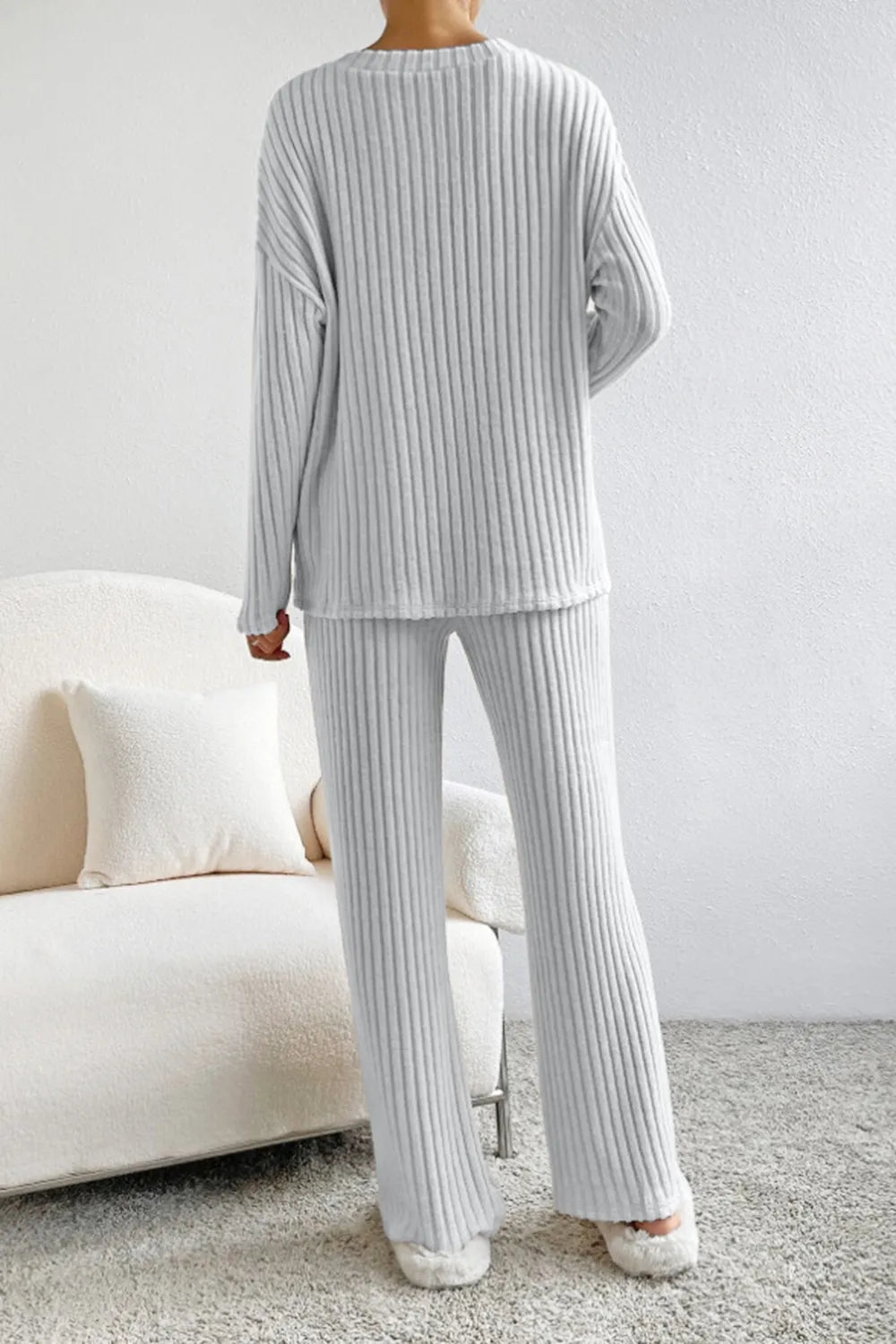 Ribbed V-neck Top Pants Set (25)